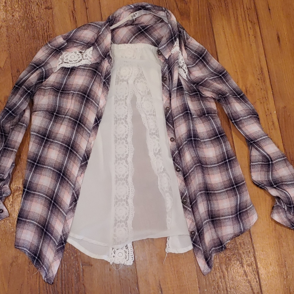 Jolt flannel split back blouse